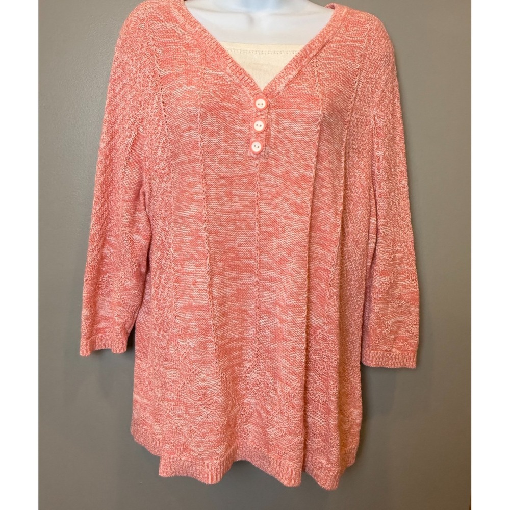 Title: CJ Banks Coral Marled Knit Tunic Sweater Women's 1X 3/4 Sleeve Layered Lo